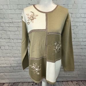 JENNY Sweater Vintage Colorblock Embroidered Neutral Colors-L/XL